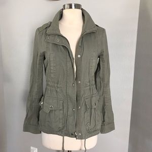 Trendy Green Army Utility Jacket With Faux Leather